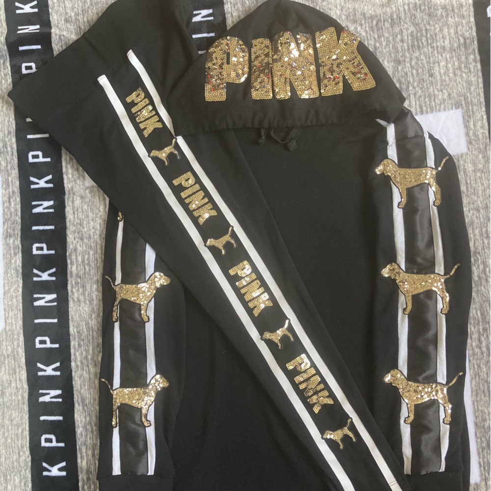 PINK Victoria Secret Gold Bling Dog Hoodie and Leggings RARE HTF